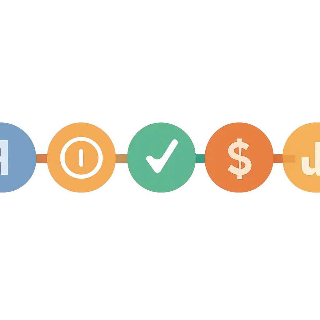 Five numbered circular icons connected by arrows in a horizontal flow, How DPBOSS-style boards publish numbers through the