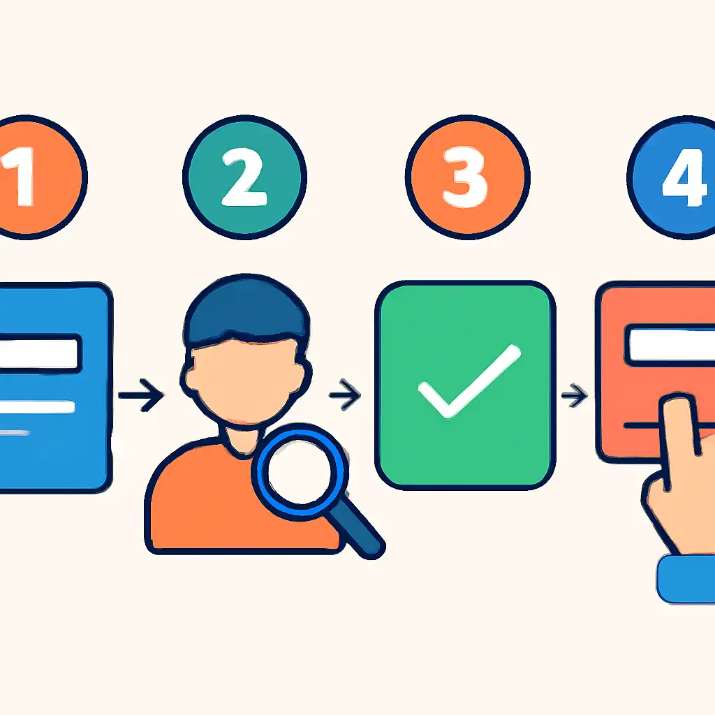 Annotated step diagram: matching your ticket number process with numbered callouts, DPBoss