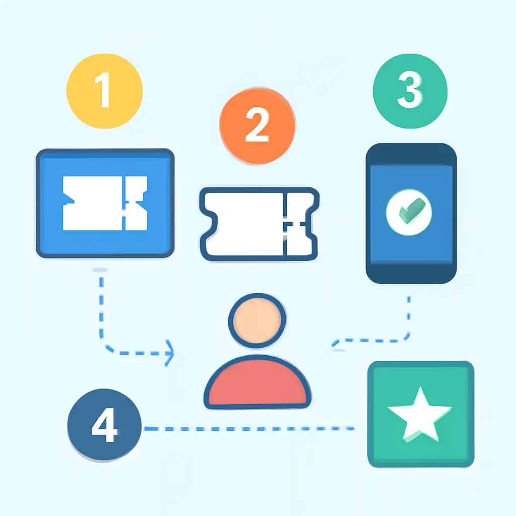 Annotated step diagram: ticket series explained process with numbered callouts, DPBoss