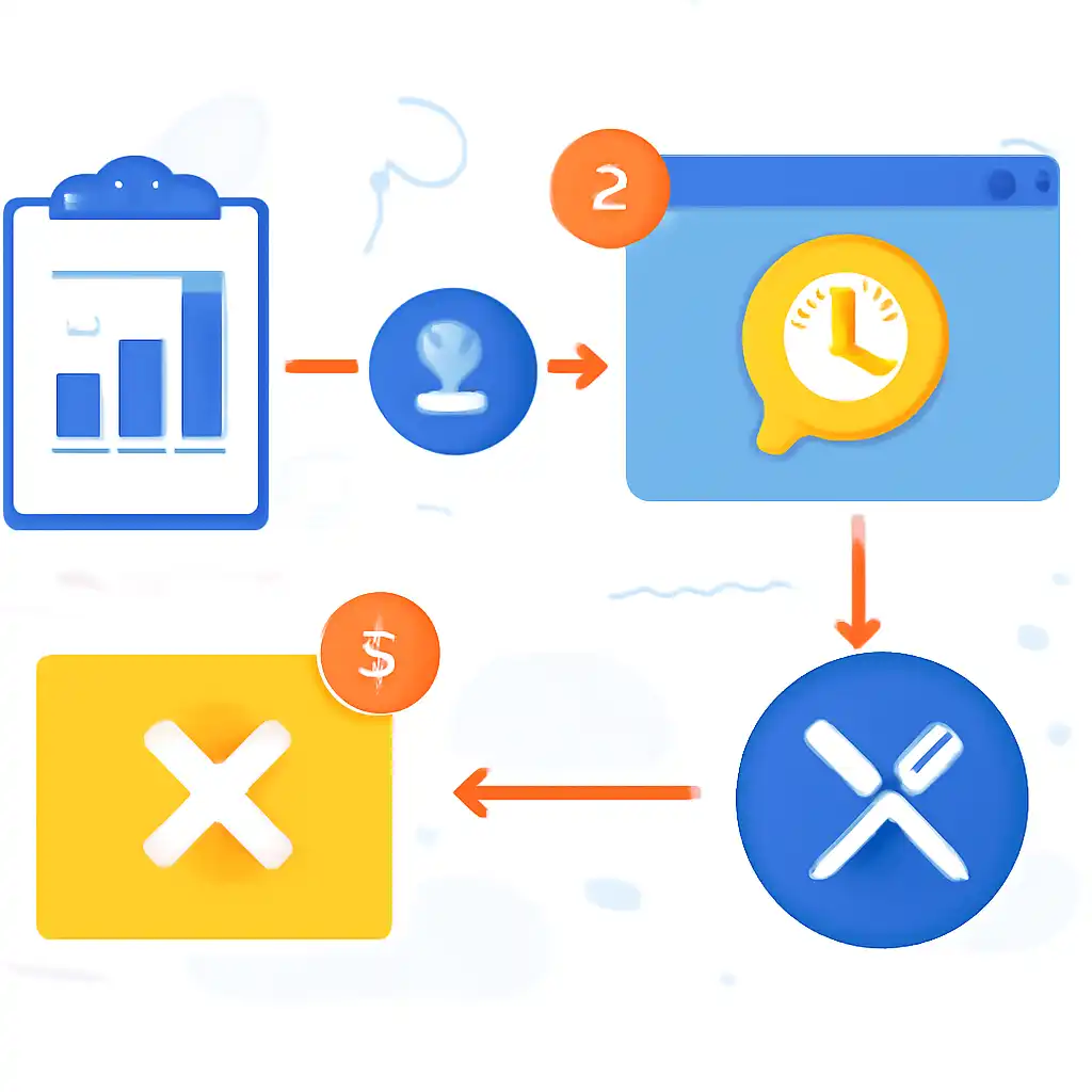 Annotated step diagram: result publication delays process with numbered callouts, DPBoss